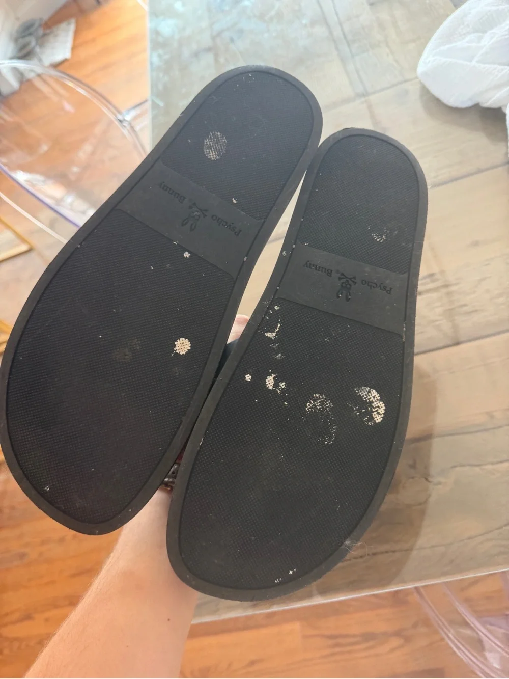 Psycho Bunny Black Slides with Cream Skull-and-Crossbones Logo